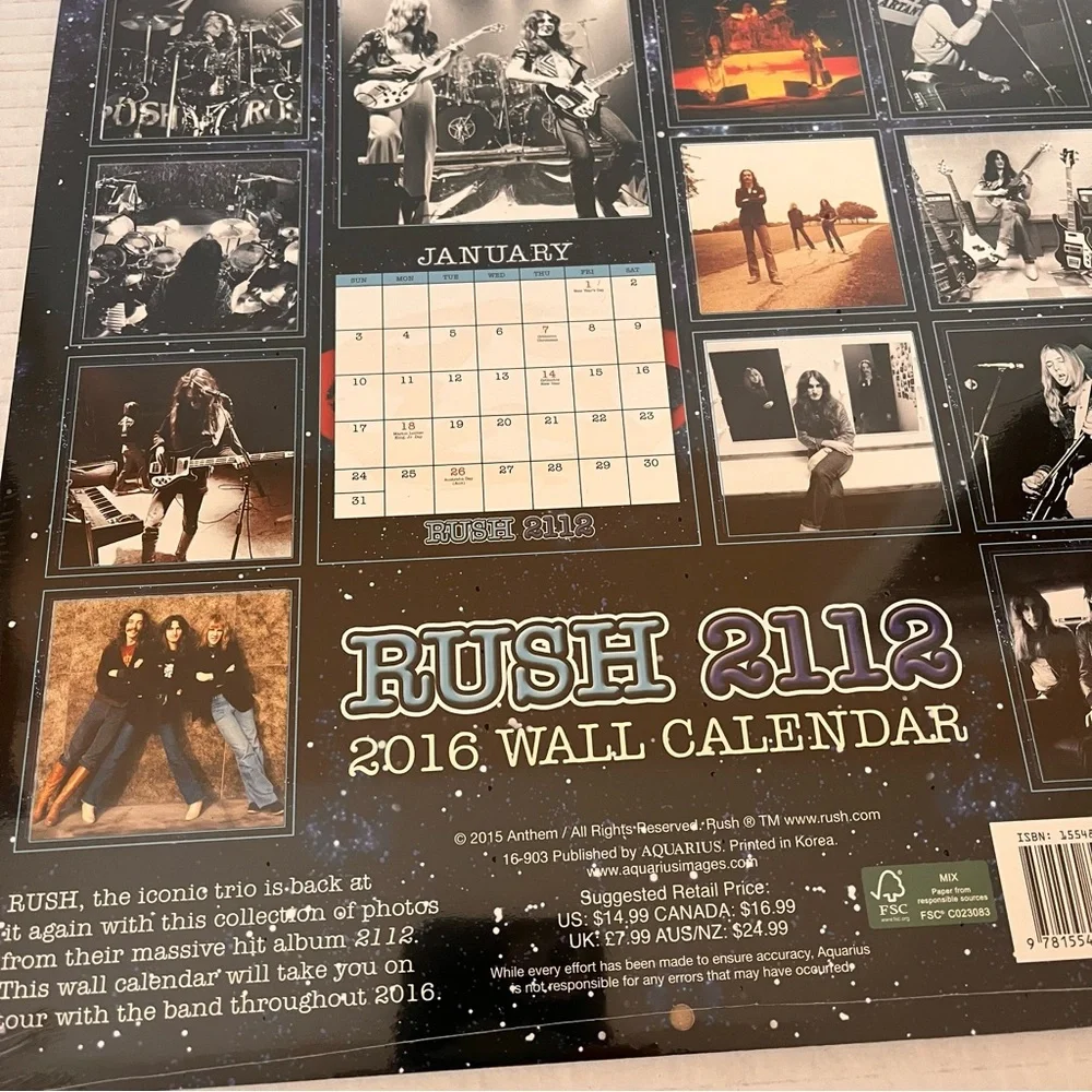 RUSH 2112 Official 2016 Wall Calendar Iconic Trio Tour Throughout 2016 New